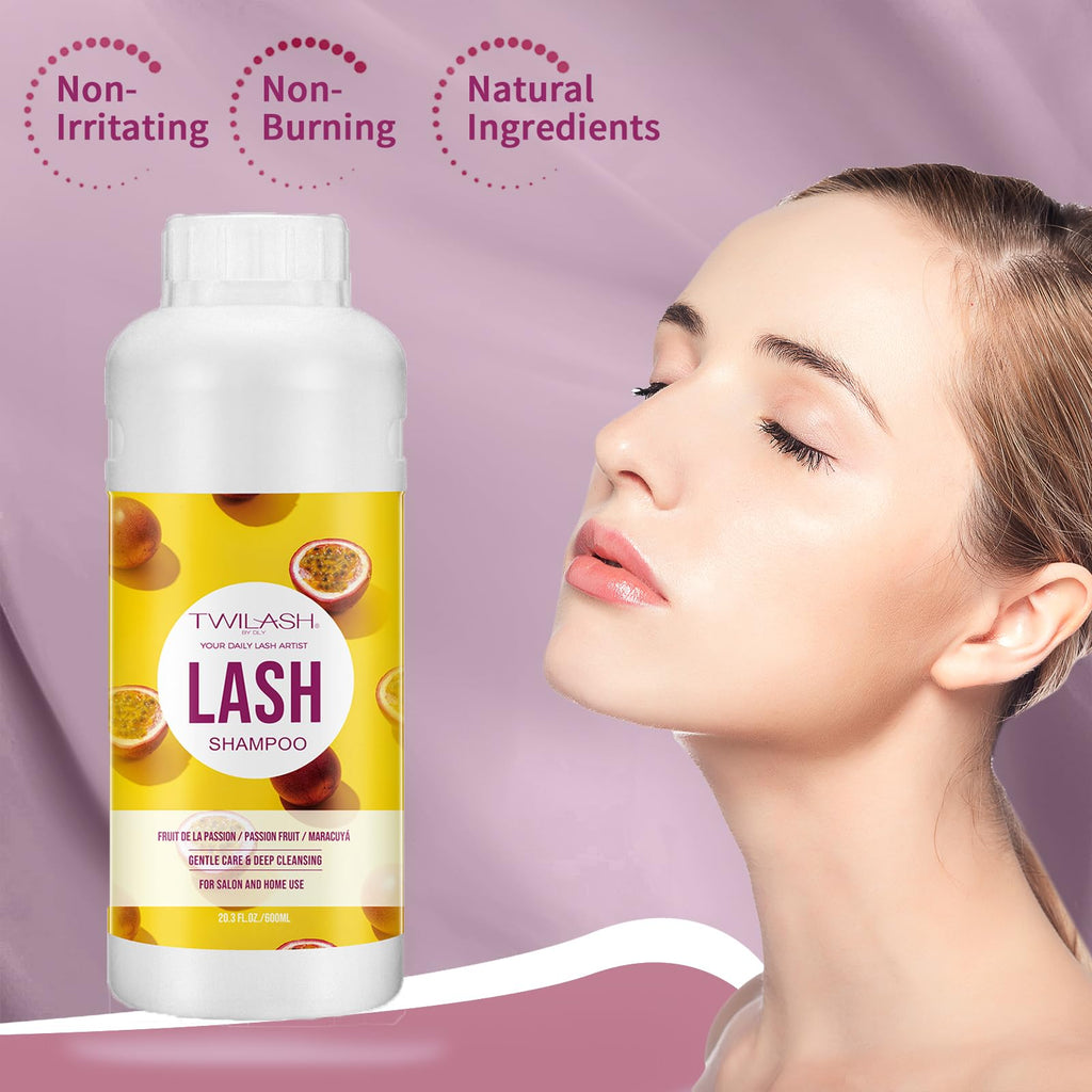 TWILASH BY DLY 600ml Lash Shampoo Bulk – Gentle Eyelash Cleanser for Extensions (Passion Fruit)