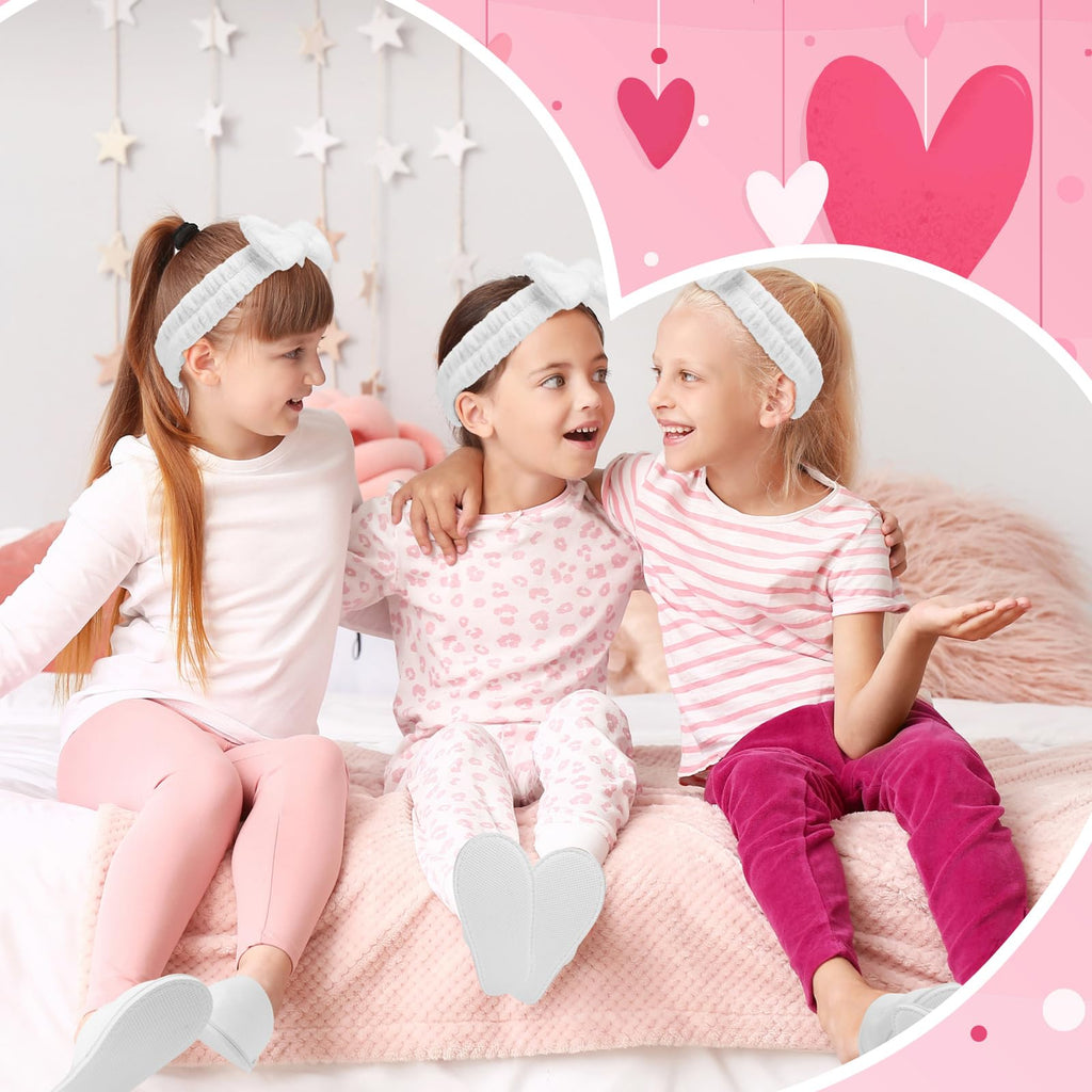 Twistover 12 Pcs Girls Spa Party Supplies | Slippers & Bow Headbands – White
