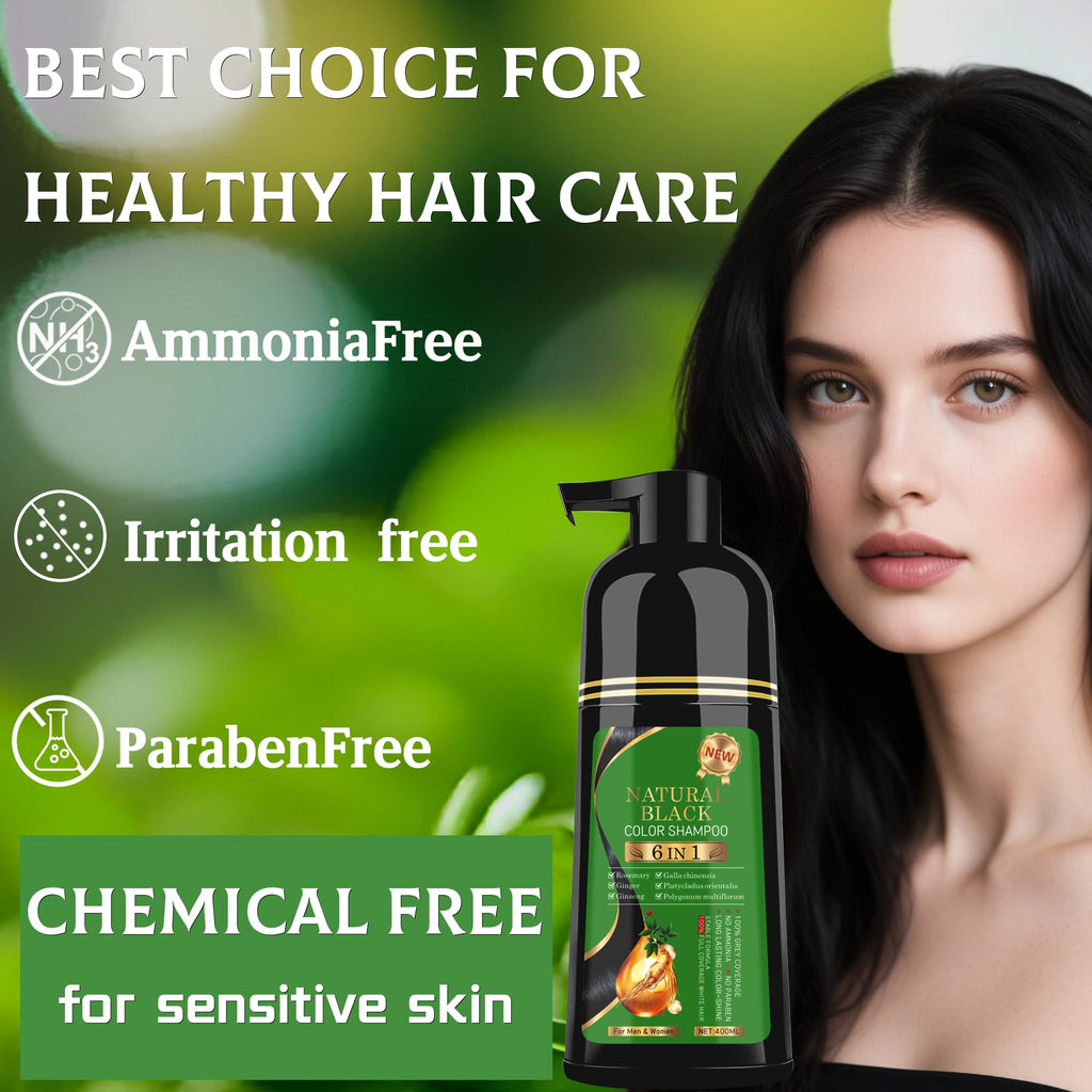 TWMINYUE Black Hair Dye Shampoo - 6-in-1 Natural Herbal Formula for Long-Lasting Grey Coverage