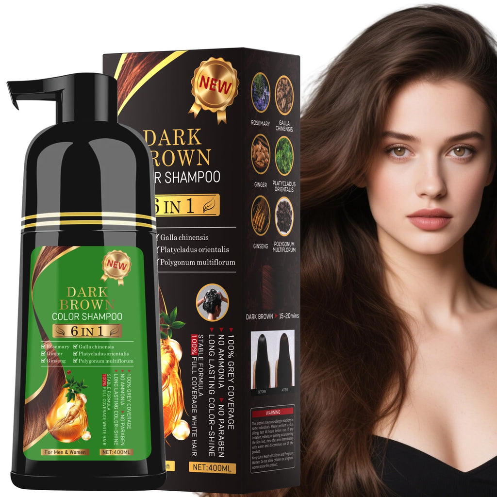 TWMINYUE 6-in-1 Hair Dye Shampoo – Natural Herbal Formula for Dark Brown, Grey Coverage