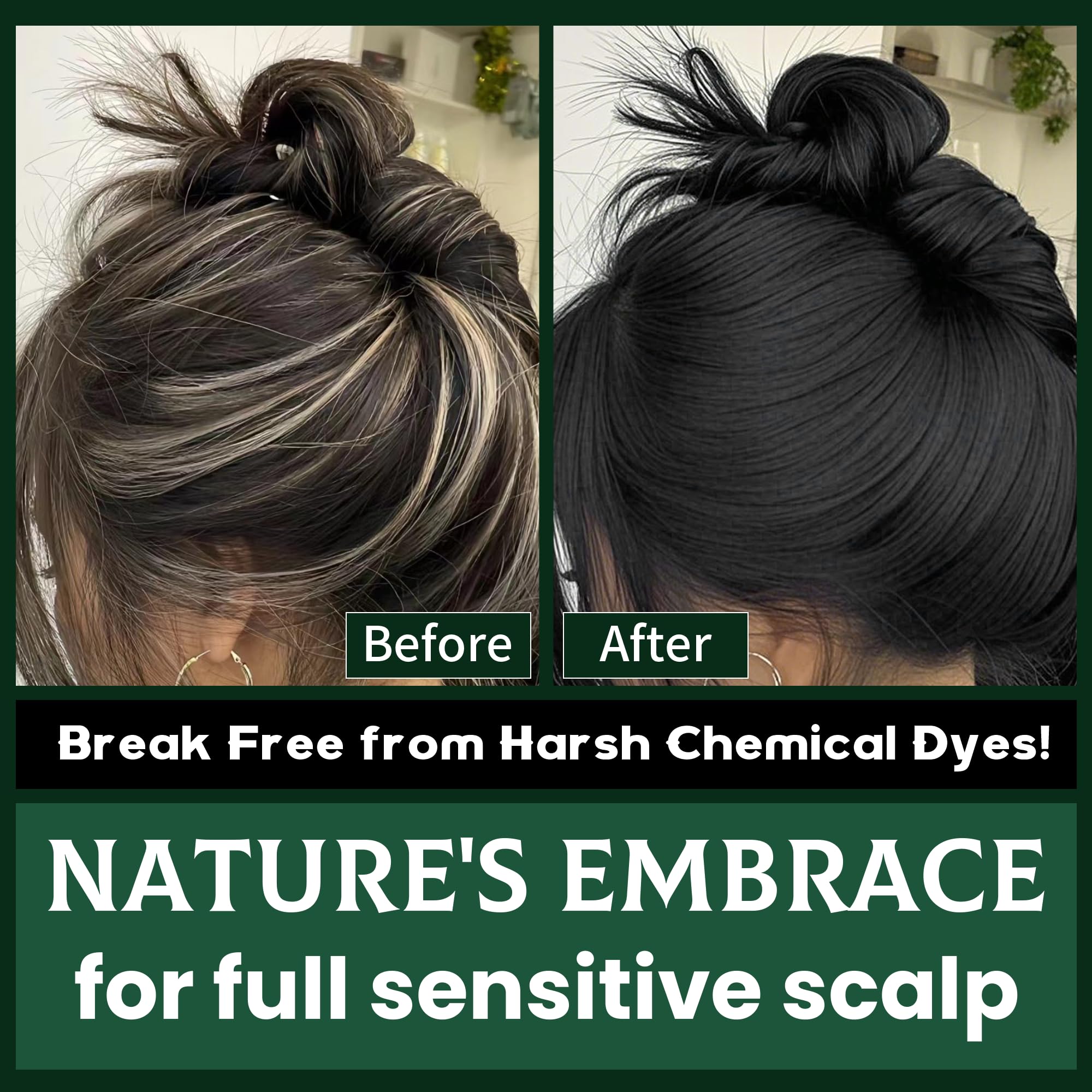 TWMINYUE Black Hair Dye Shampoo - 6-in-1 Natural Herbal Formula for Long-Lasting Grey Coverage