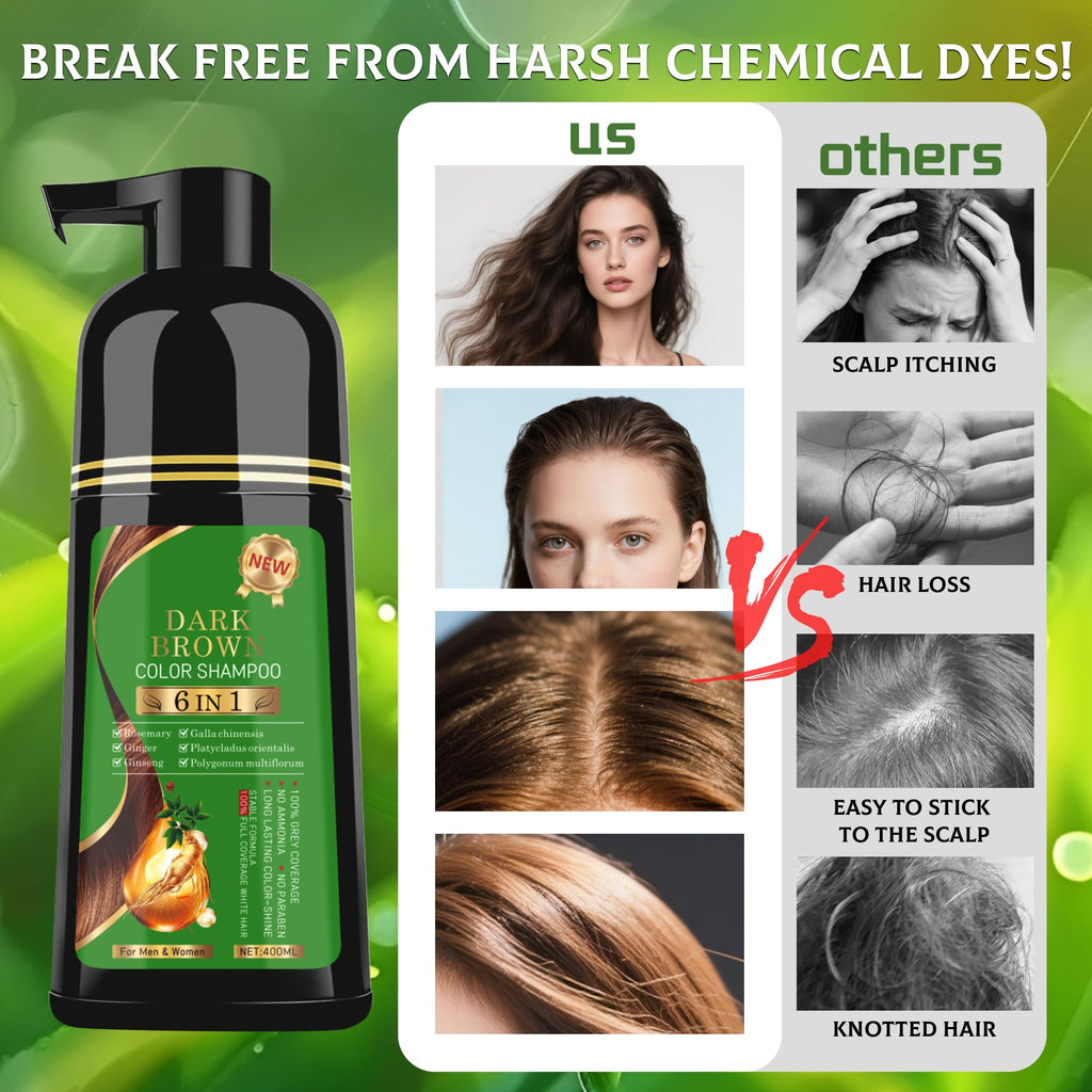 TWMINYUE 6-in-1 Hair Dye Shampoo – Natural Herbal Formula for Dark Brown, Grey Coverage