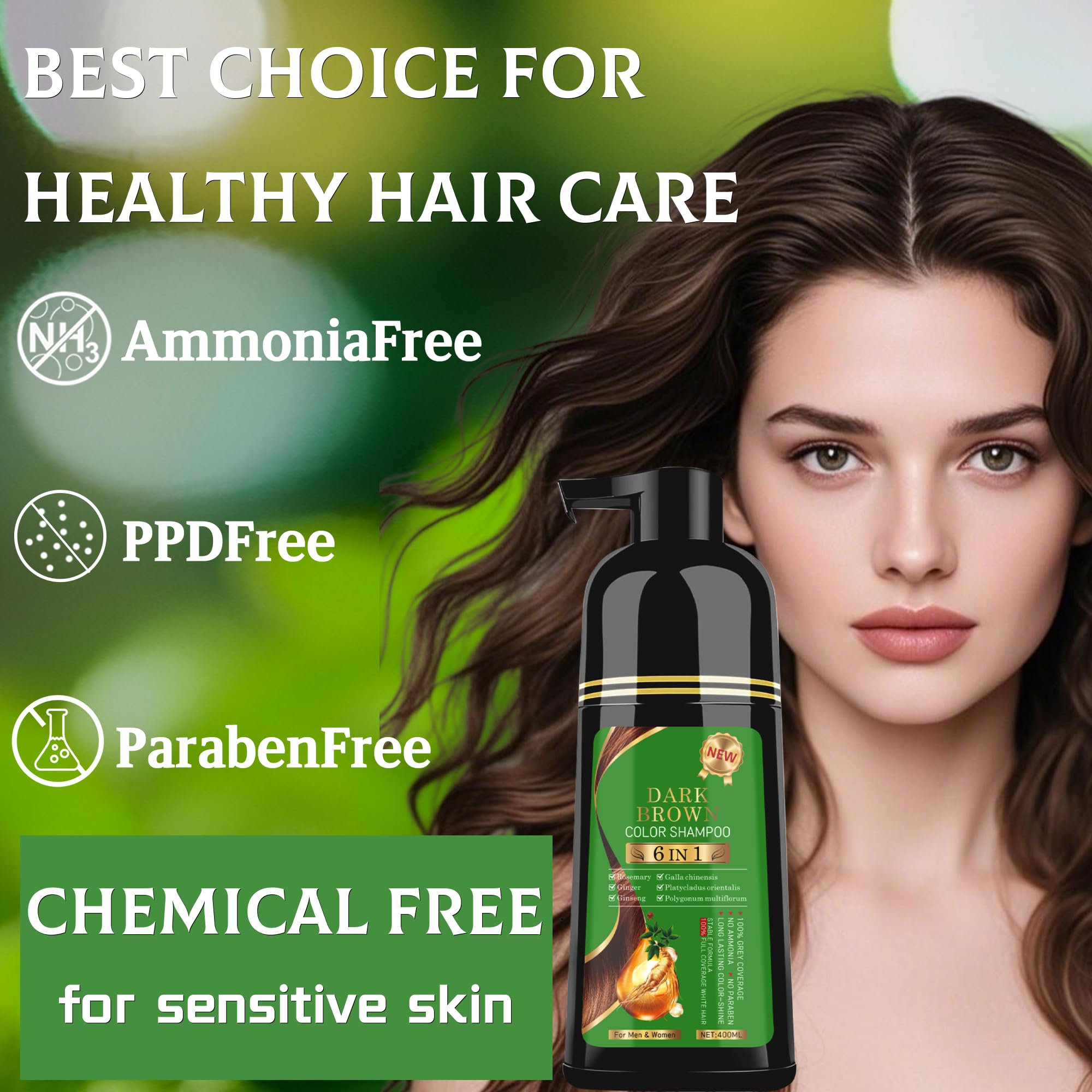 TWMINYUE 6-in-1 Hair Dye Shampoo – Natural Herbal Formula for Dark Brown, Grey Coverage