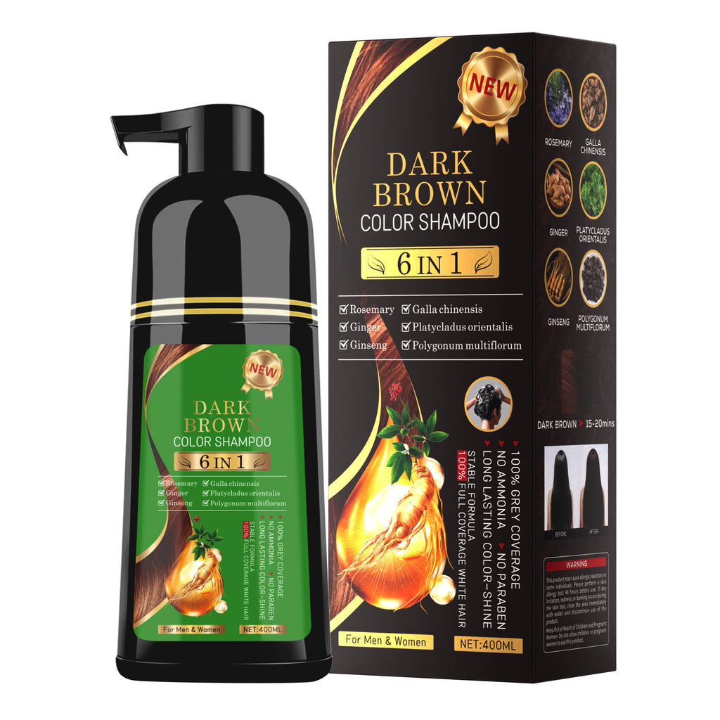TWMINYUE 6-in-1 Hair Dye Shampoo – Natural Herbal Formula for Dark Brown, Grey Coverage