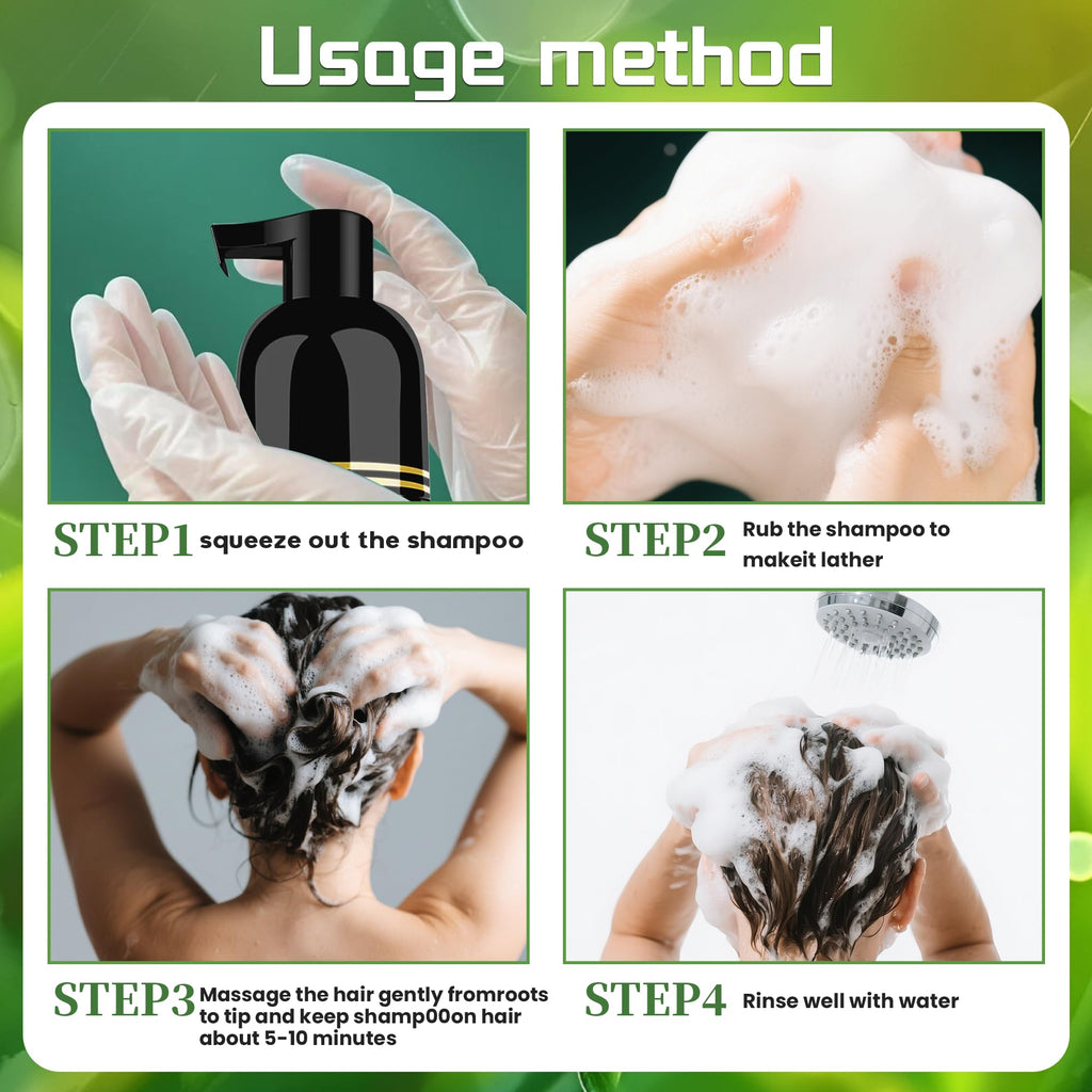 TWMINYUE Black Hair Dye Shampoo - 6-in-1 Natural Herbal Formula for Long-Lasting Grey Coverage