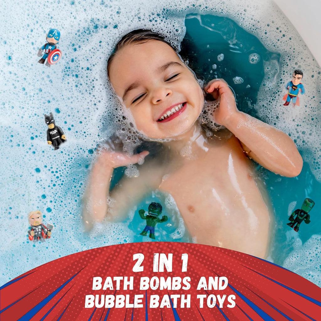 Two Sisters Superhero Bath Bombs for Kids (6 Pack) – Surprise Toys, Fruity Scents, Made in USA