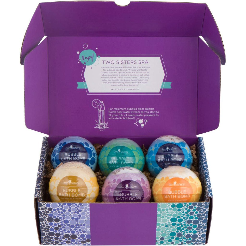 Two Sisters Bubble Bath Bombs (6 Pack) – Relaxing, Moisturizing, USA Made