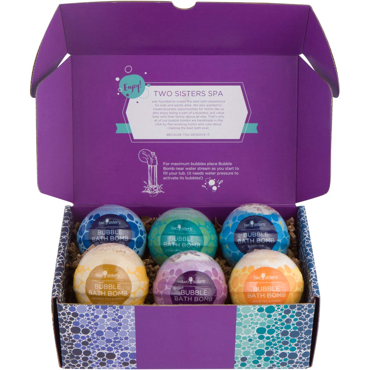 Two Sisters Bubble Bath Bombs (6 Pack) – Relaxing, Moisturizing, USA Made