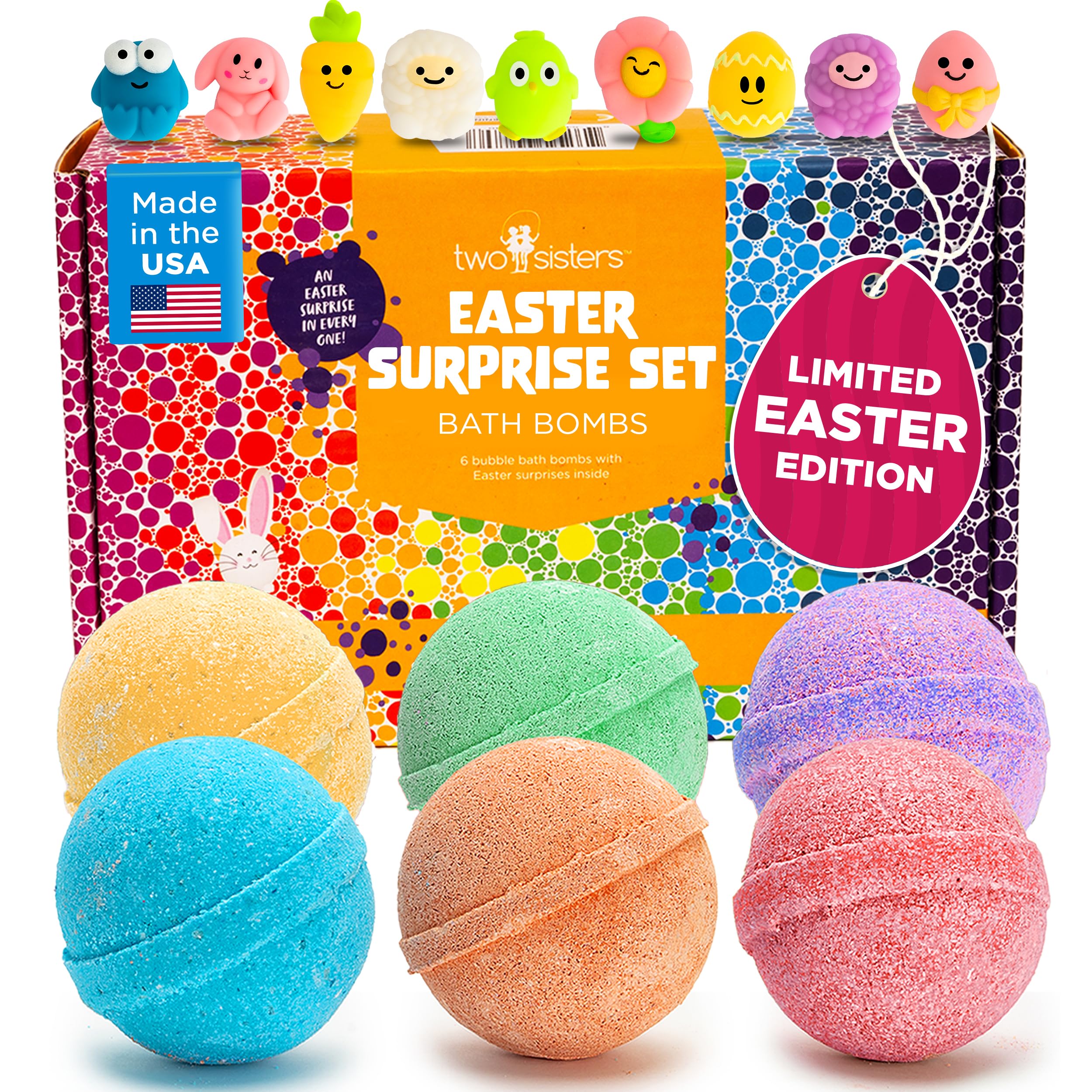 Two Sisters Easter Bath Bombs for Kids – 6 Pack with Surprise Toys Inside (Made in USA)