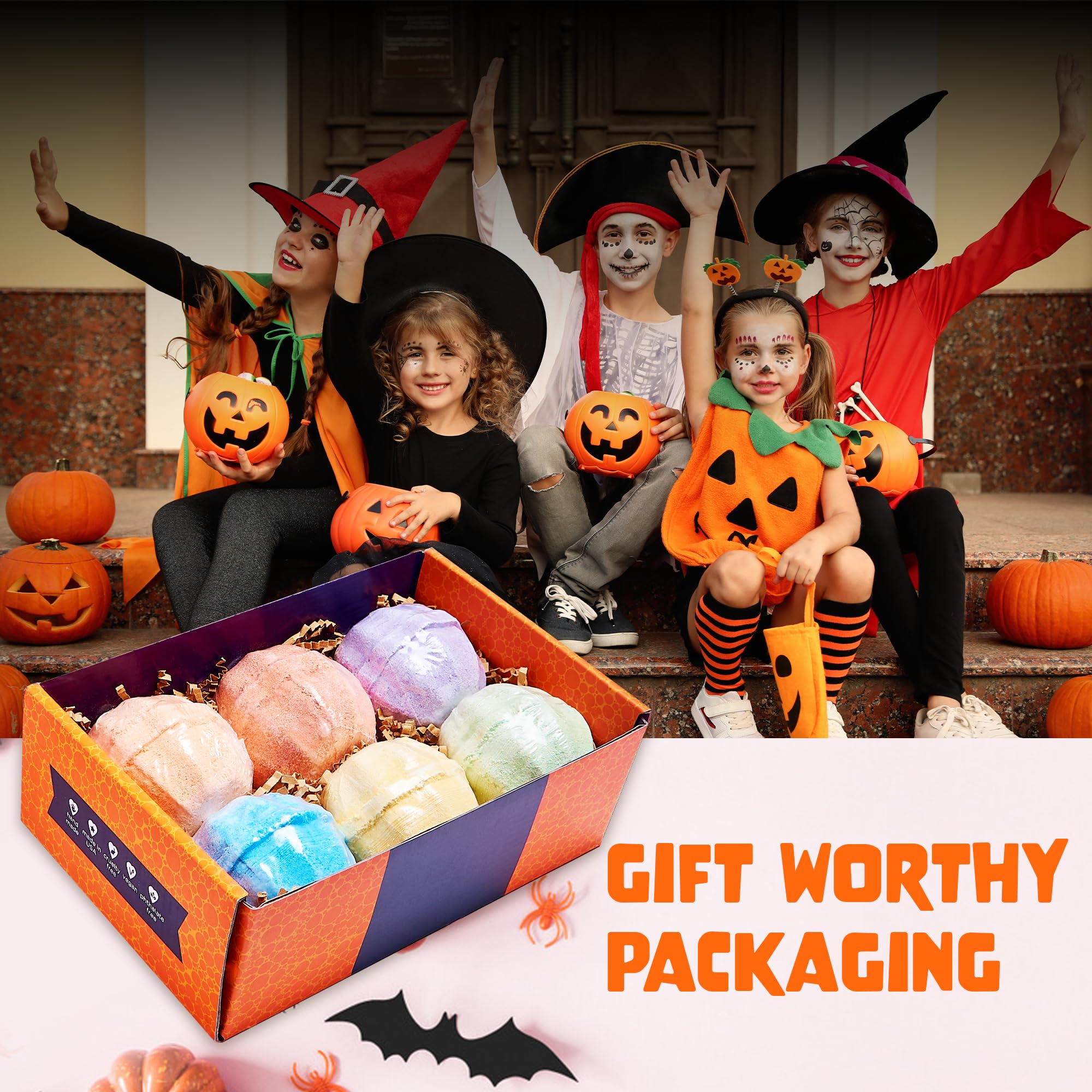 Two Sisters Halloween Bath Bombs 6-Pack with Surprise Toys Inside – Made in USA