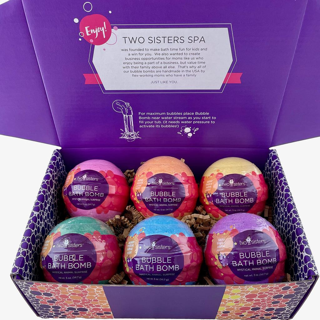 Two Sisters Mystical Bath Bombs (6 Pack) with Surprise Toys Inside – Fruity Scents, Made in USA