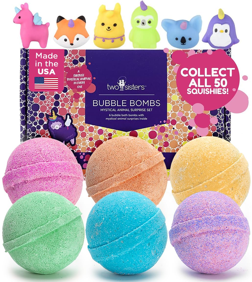 Two Sisters Mystical Bath Bombs (6 Pack) with Surprise Toys Inside – Fruity Scents, Made in USA