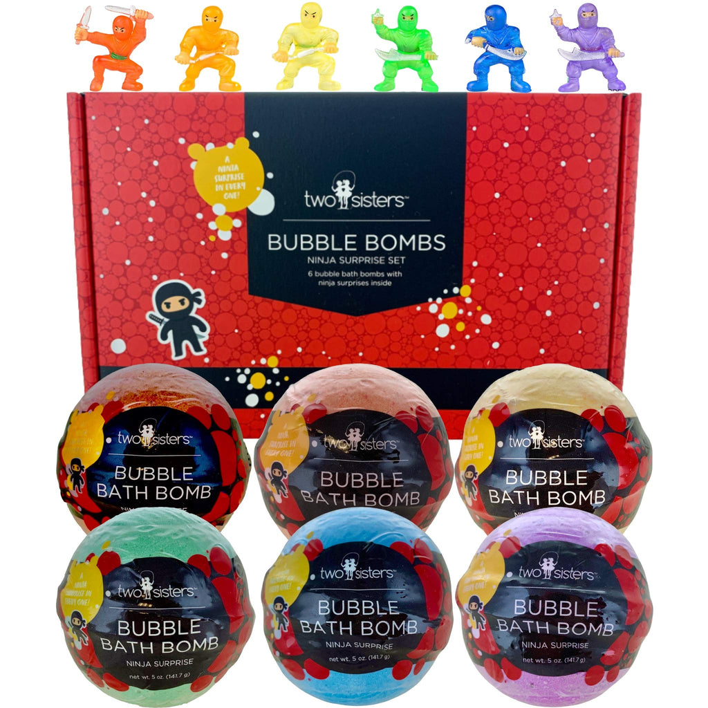 Two Sisters Ninja Kids Bath Bombs with Surprise Toy Inside – 6 Pack, Large Red Bubble Bombs, USA Made