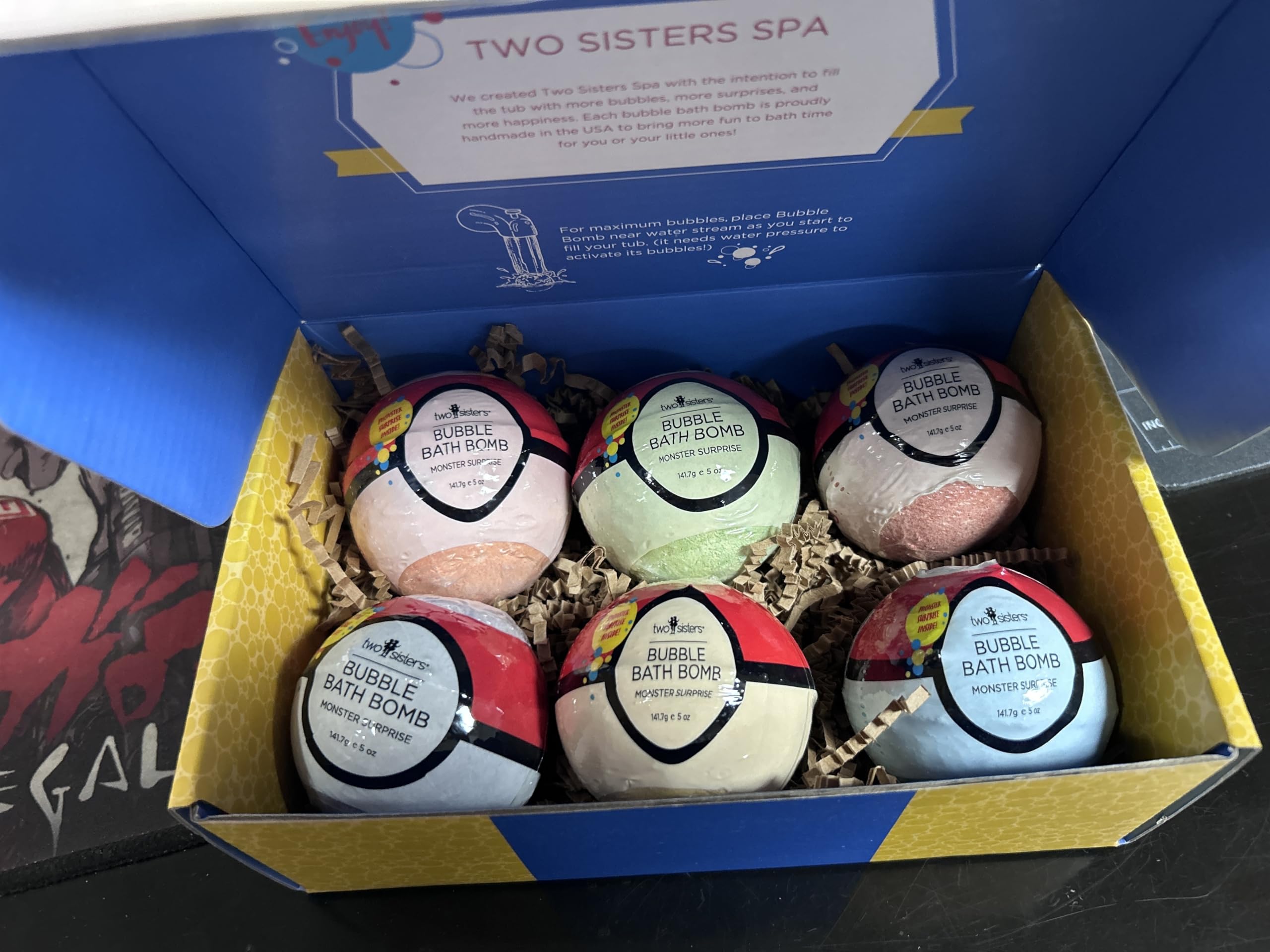 Two Sisters Poke Monster Bath Bombs - 6 Pack with Surprise Inside, Fruity Scents, USA Made