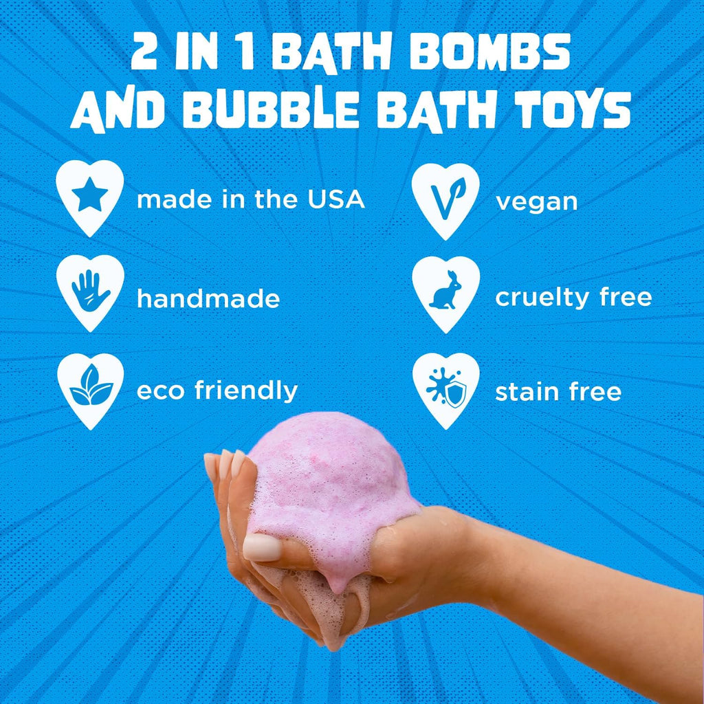 Two Sisters Poke Monster Bath Bombs - 6 Pack with Surprise Inside, Fruity Scents, USA Made