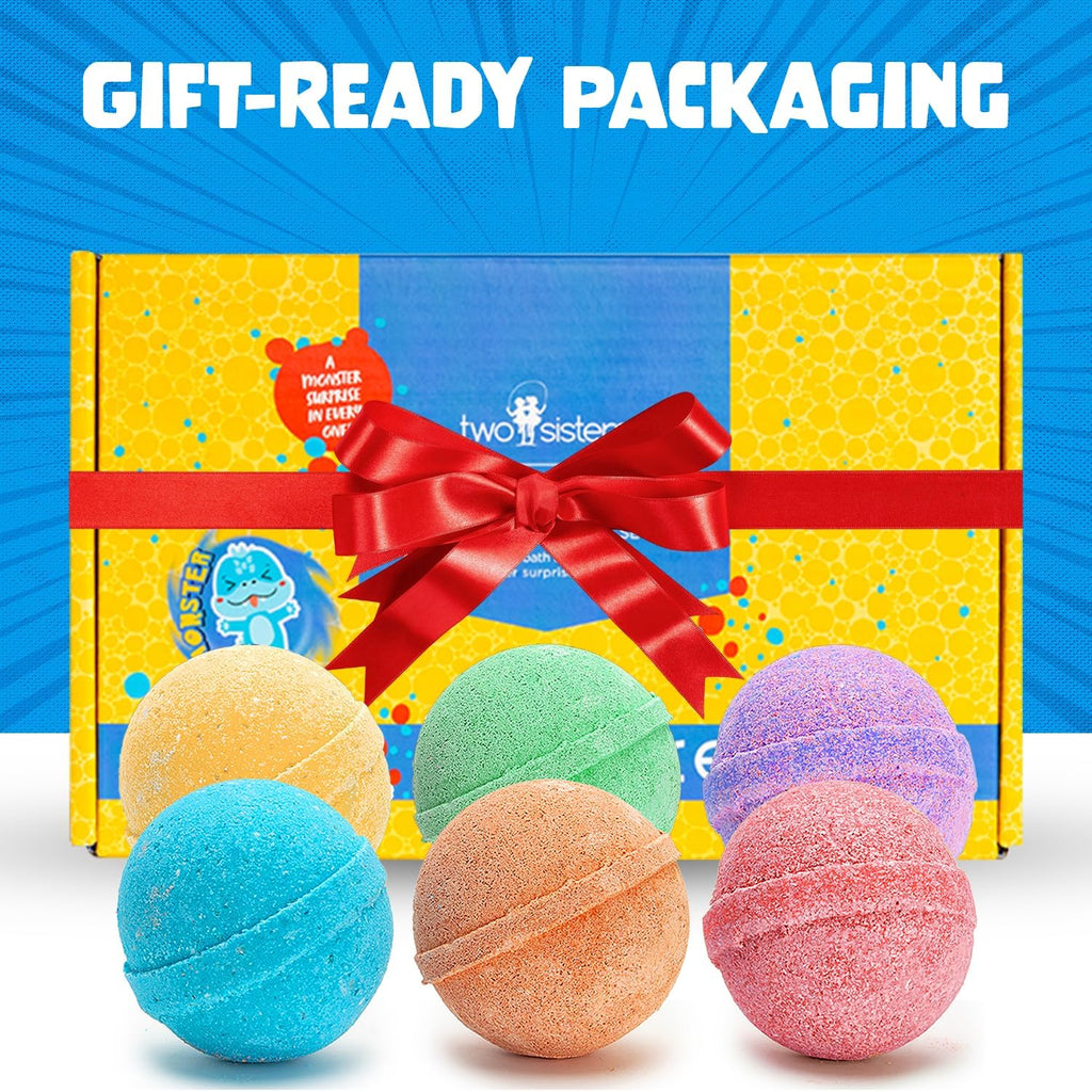 Two Sisters Poke Monster Bath Bombs - 6 Pack with Surprise Inside, Fruity Scents, USA Made