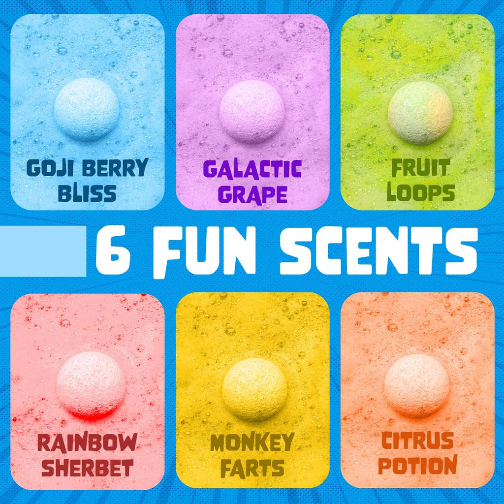 Two Sisters Poke Monster Bath Bombs - 6 Pack with Surprise Inside, Fruity Scents, USA Made