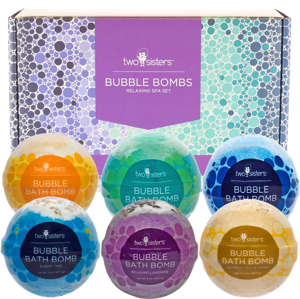Two Sisters Bubble Bath Bombs (6 Pack) – Relaxing, Moisturizing, USA Made