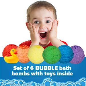 Two Sisters Kids Bath Bombs with Surprise Toys Inside (6 Pack) – Colorful Bubbles, Moisturizing & Tub-Safe, USA Made