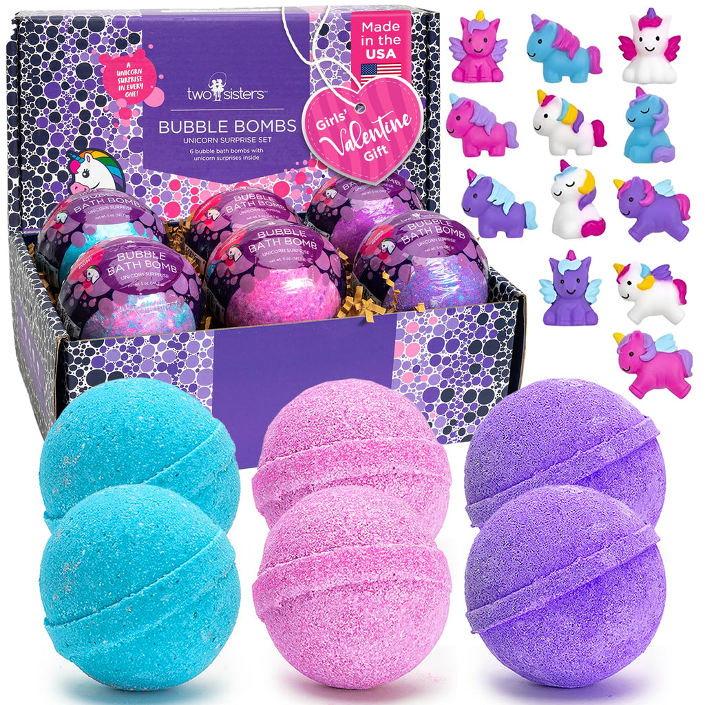 Two Sisters Unicorn Bath Bombs (6 Pack) – Surprise Toy Inside, Fruity Scents, Made in USA