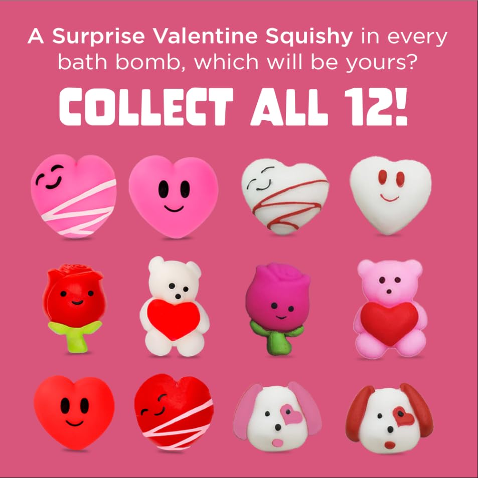 Two Sisters Valentines Bath Bombs for Kids – 6 Pack with Surprise Heart Toys Inside