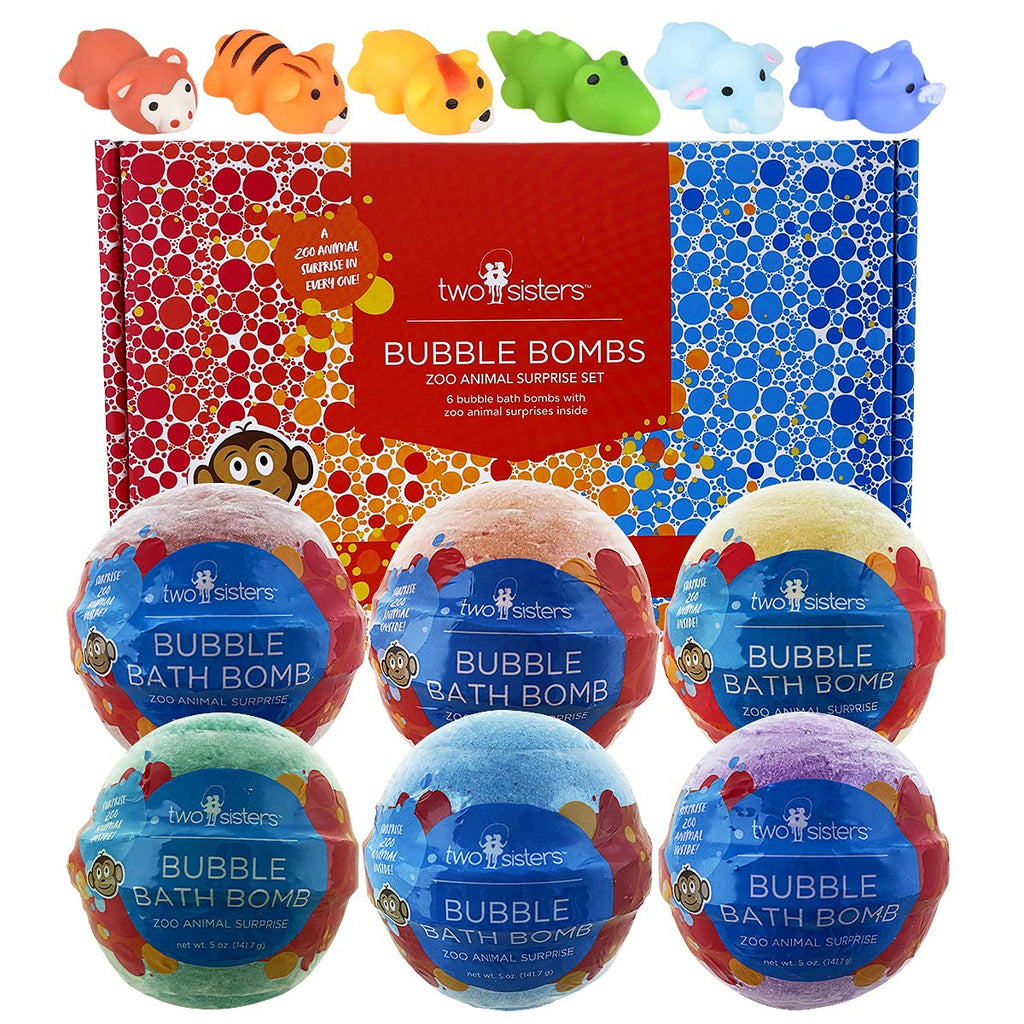 Two Sisters Zoo Animal Bath Bombs – 6 Pack with Surprise Toys, USA Made, Large Bubble Bath