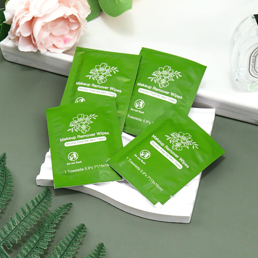 twoworld Gentle Cleansing Makeup Remover Wipes – Bulk Pack of 100, Individually Wrapped for Travel & Hotels