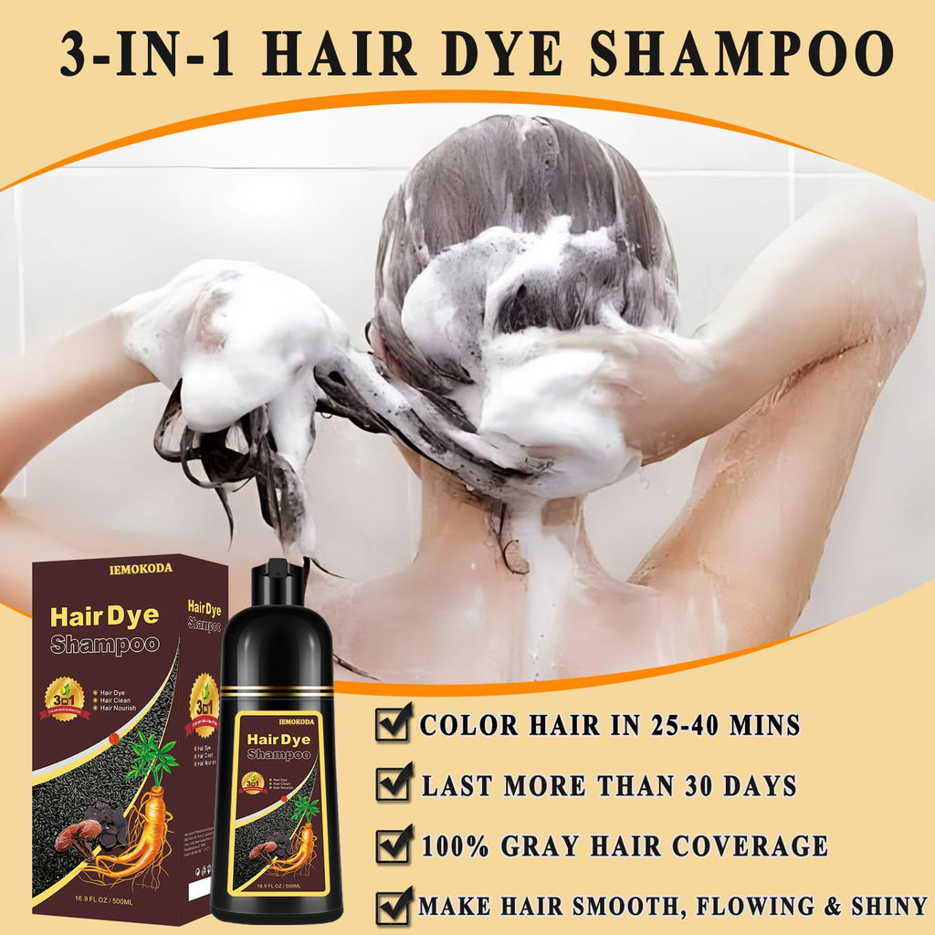 TYAYW Black Tea Hair Dye Shampoo 3 in 1 – Long-Lasting Color for Gray Hair (500ml)