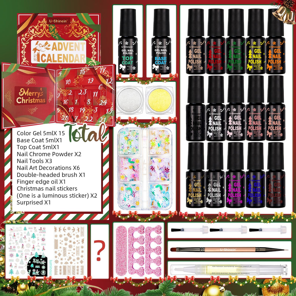 U-Shinein Nail Polish Advent Calendar 2025 – 24-Day Gel Polish Collection with Tools & Glitter