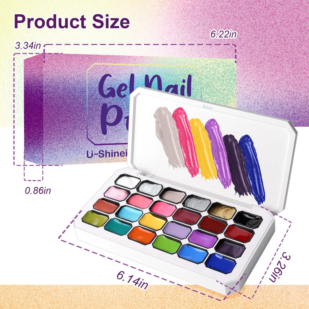 U-Shinein Gradient Painting Gel – 24 Gliter Ombre Gel Polish for Silver & Gold Aura Nails, French Manicure DIY, No-Wipe Palette A