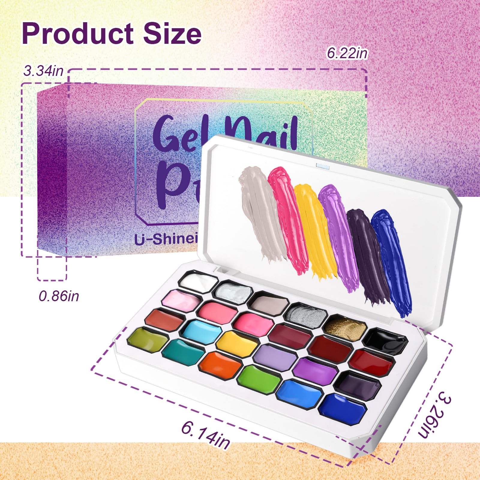 U-Shinein Gradient Painting Gel – 24 Gliter Ombre Gel Polish for Silver & Gold Aura Nails, French Manicure DIY, No-Wipe Palette A