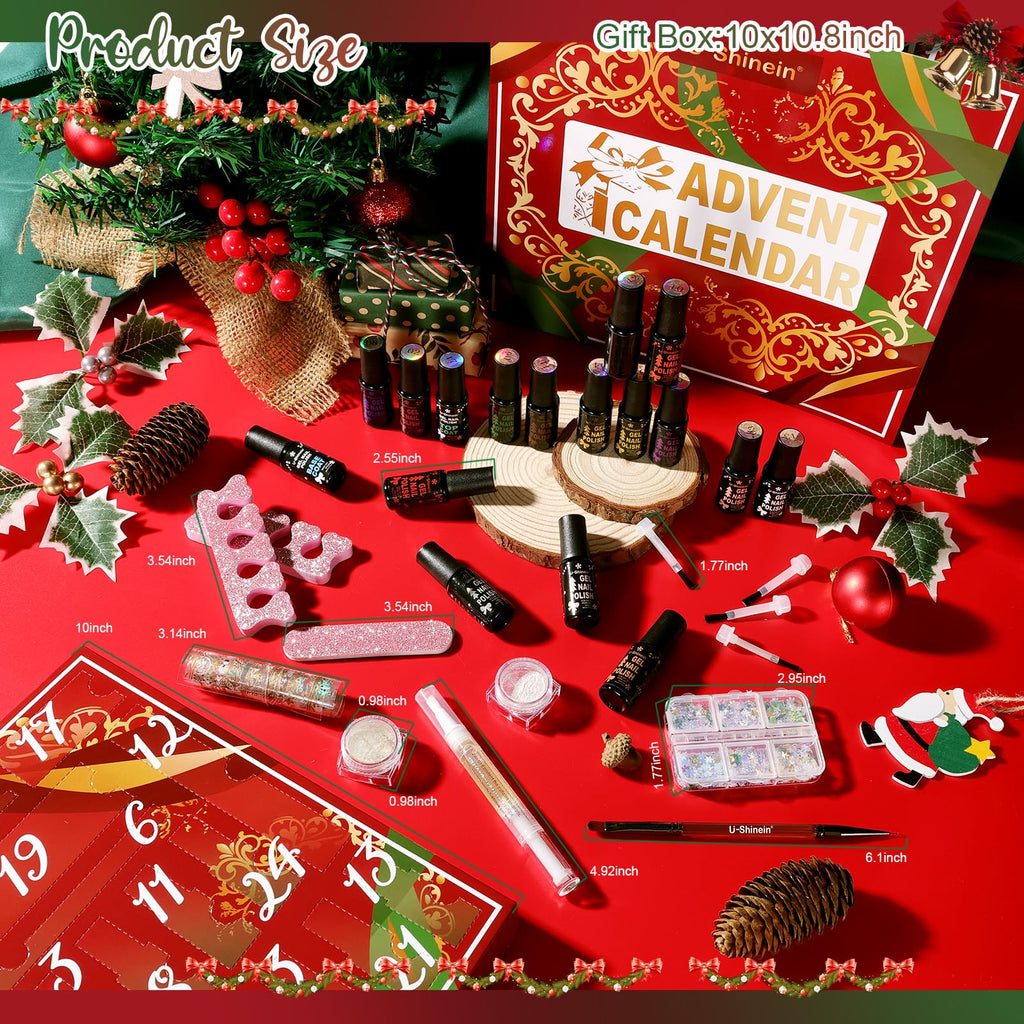 U-Shinein Nail Polish Advent Calendar 2025 – 24-Day Gel Polish Collection with Tools & Glitter