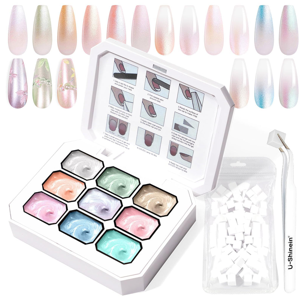 U-Shinein Gradient Painting Gel – 9-Color Ombre Gel Nail Polish with Pearlescent Silk Pigment