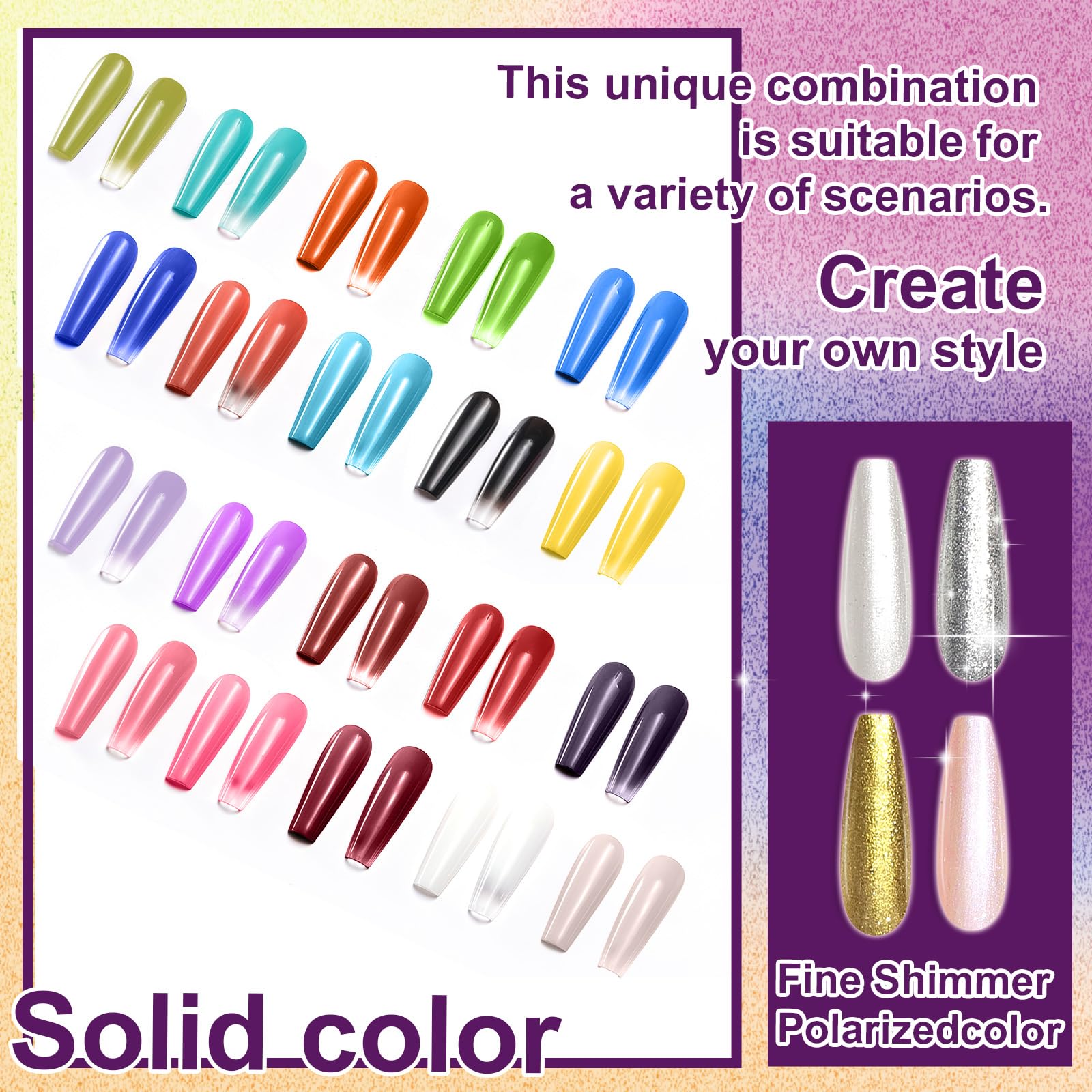 U-Shinein Gradient Painting Gel – 24 Gliter Ombre Gel Polish for Silver & Gold Aura Nails, French Manicure DIY, No-Wipe Palette A