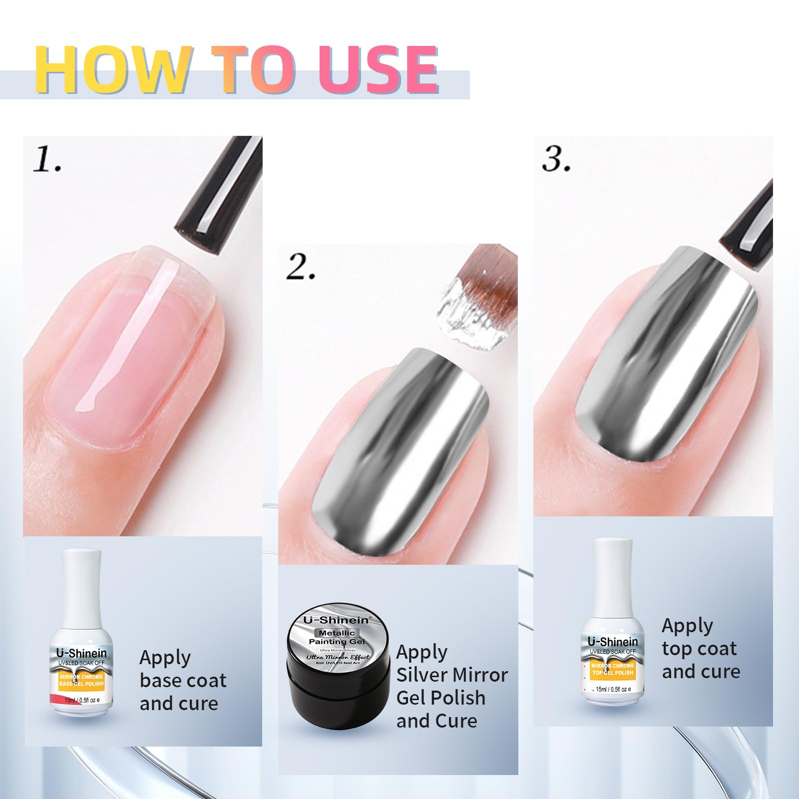 U-Shinein 8ml Metallic Painting Gel – Ultra Mirror Silver Nail Art