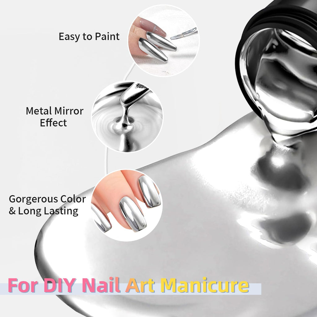 U-Shinein 8ml Metallic Painting Gel – Ultra Mirror Silver Nail Art