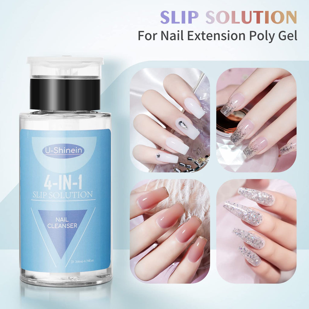 U-Shinein 200ml Nail Slip Solution – 4‑in‑1 Poly Gel Liquid for Extensions, Clean, and Polish