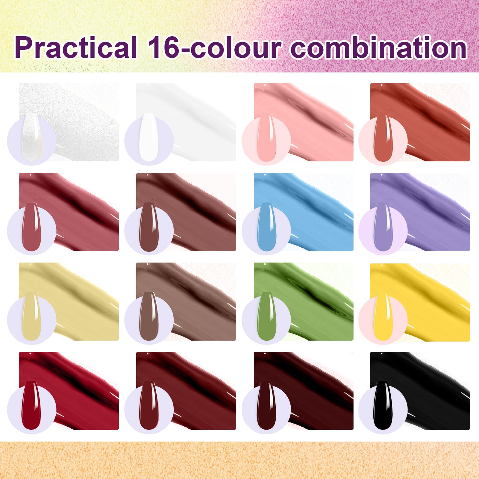 U-Shinein Gradient Painting Gel Kit — 16-Color Ombre Nail Gel for DIY Nail Art (No-Wipe, VelvetSpectrum Studio)