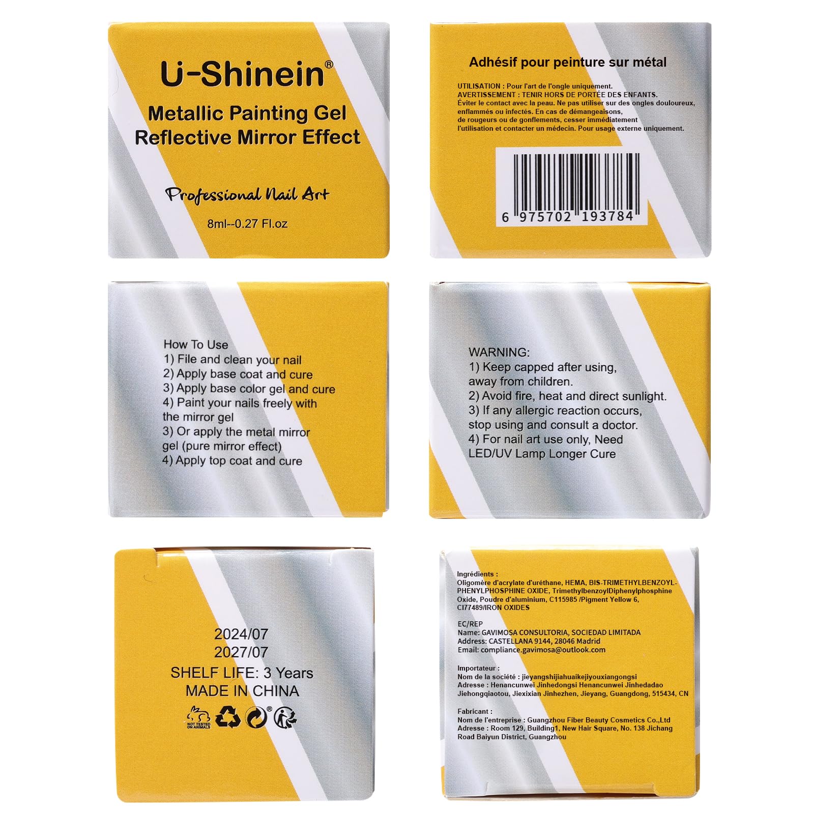 U-Shinein 8ml Metallic Painting Gel – Ultra Mirror Silver Nail Art
