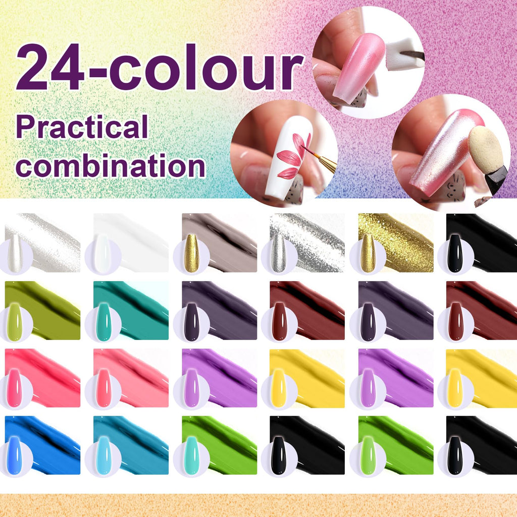 U-Shinein Gradient Painting Gel – 24 Gliter Ombre Gel Polish for Silver & Gold Aura Nails, French Manicure DIY, No-Wipe Palette A