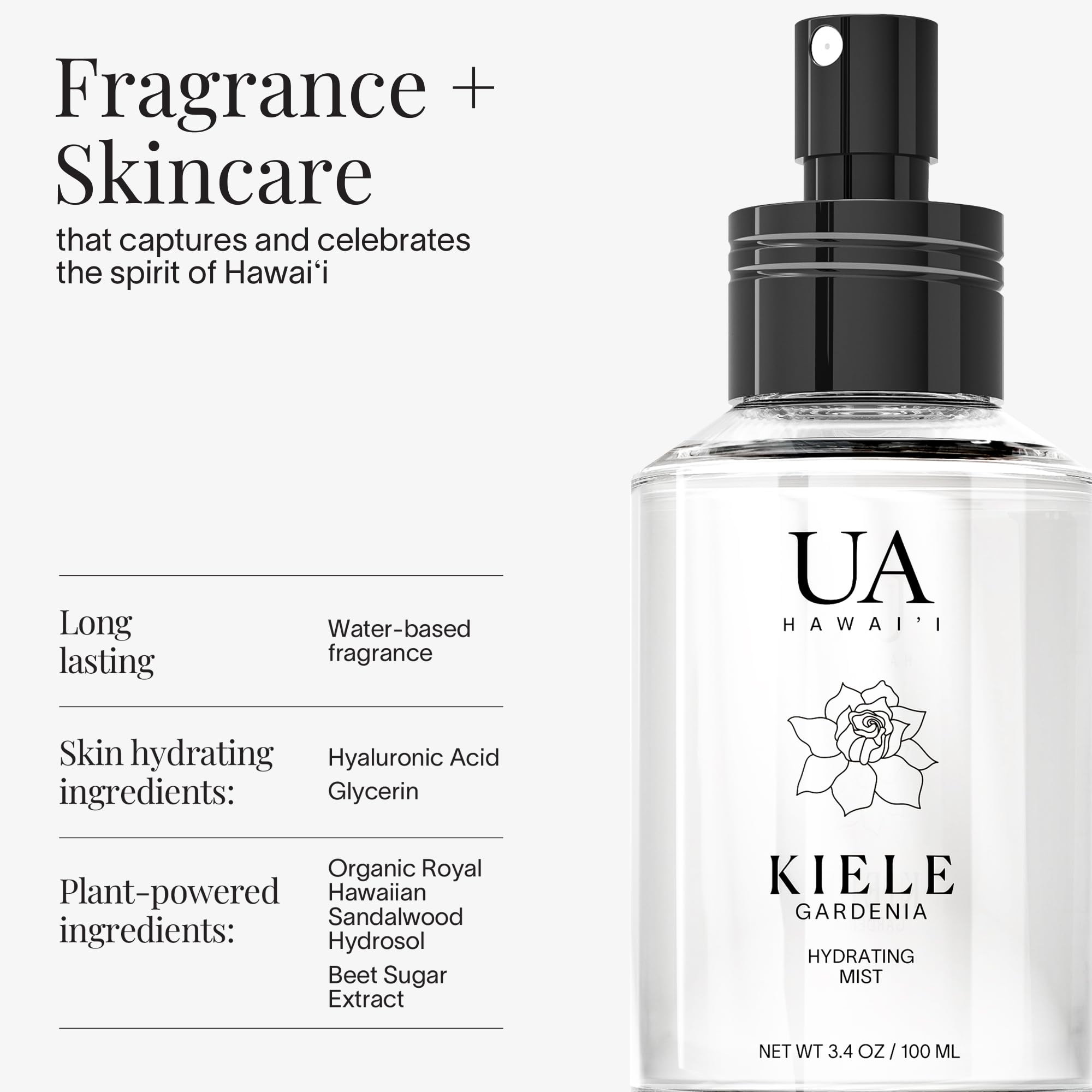 Ua Body Kiele Gardenia Body & Hair Mist from Hawaii – Light, Hydrating Alcohol-Free 3.4 oz