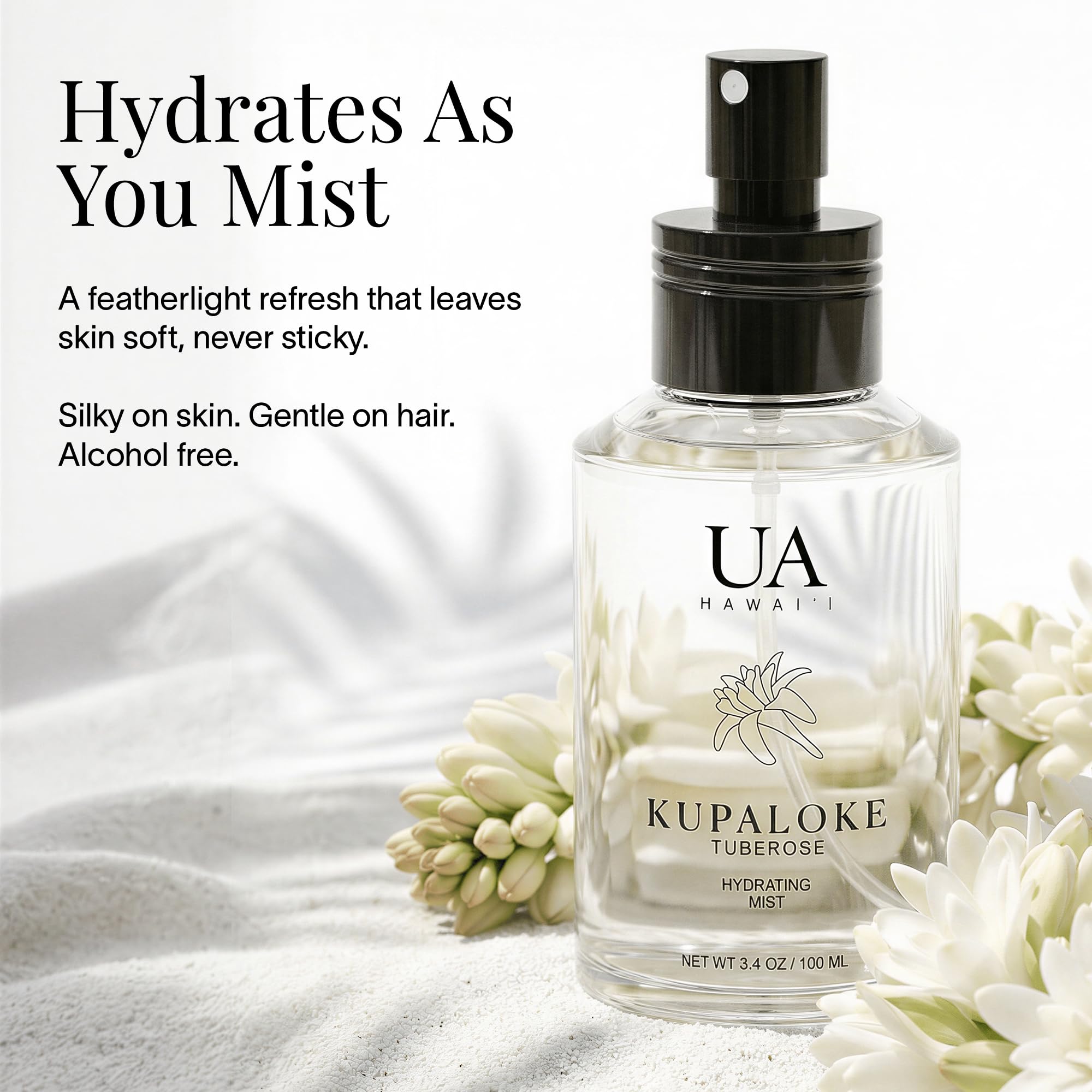 Ua Body Kupaloke Tuberose Mist – Alcohol-Free Hydration for Hair & Body, 3.4 oz