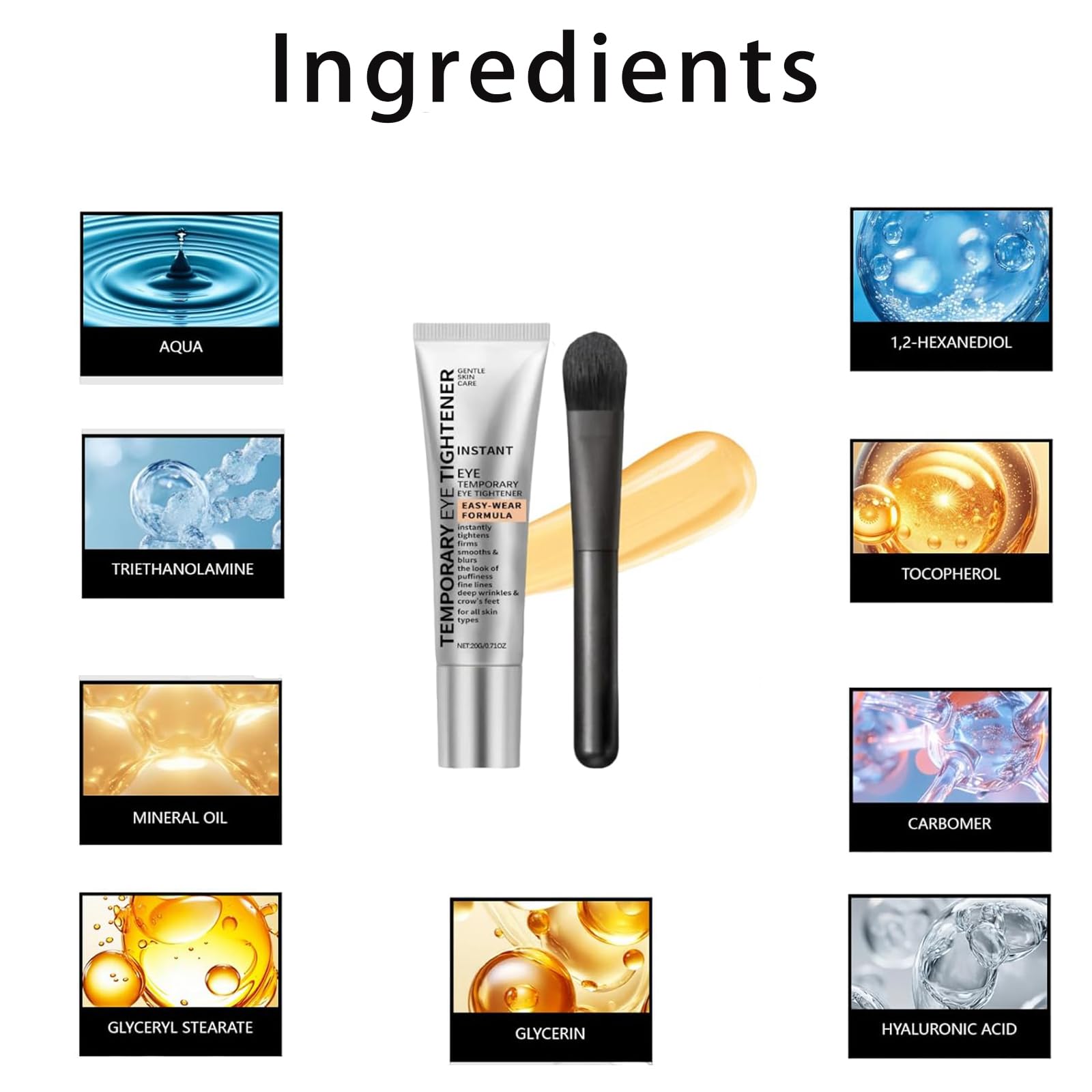 UABUITGLS Instant Firm Eye Tightener – Lightweight Eye Cream with Brush