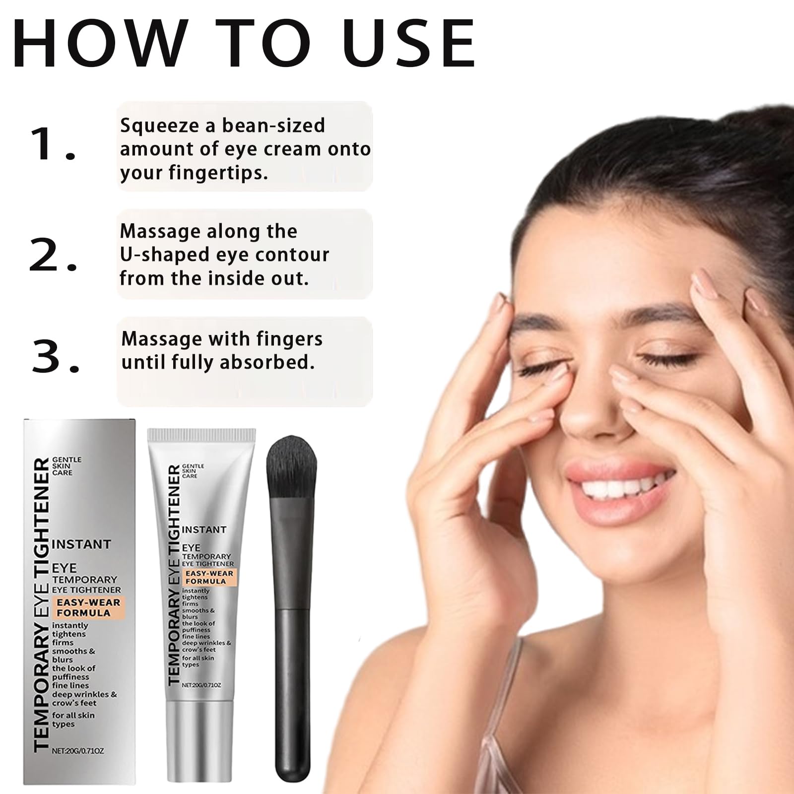 UABUITGLS Instant Firm Eye Tightener – Lightweight Eye Cream with Brush