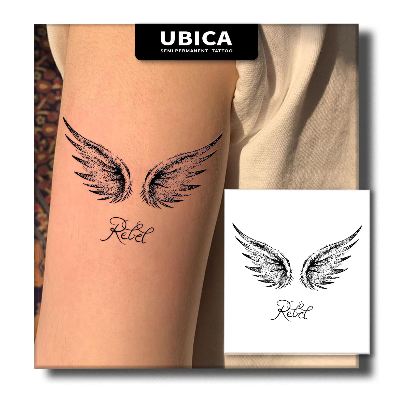 UBICA Angel Wings Semi-Permanent Tattoo – 2 Sheets, Realistic Waterproof Body Art