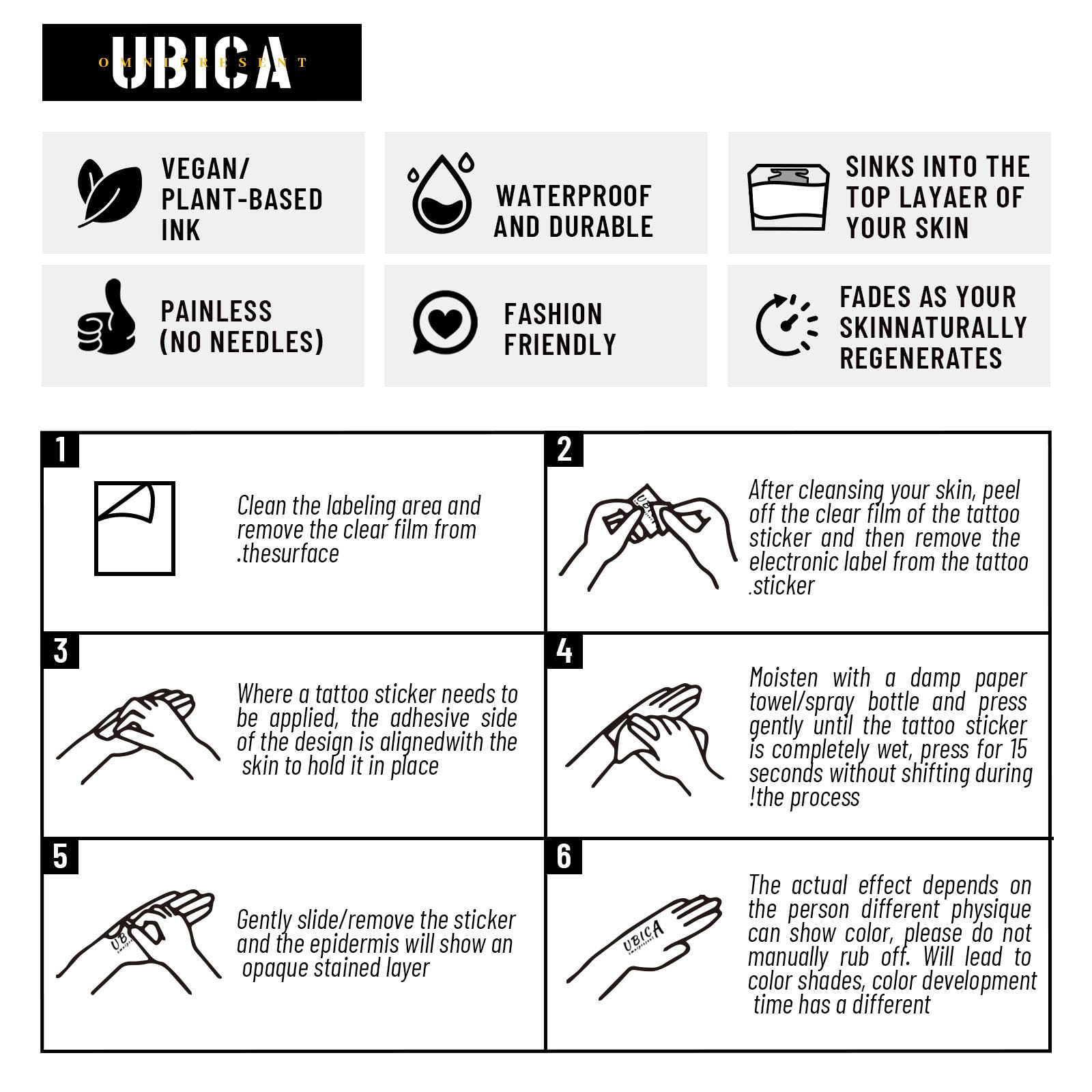 UBICA Angel Wings Semi-Permanent Tattoo – 2 Sheets, Realistic Waterproof Body Art