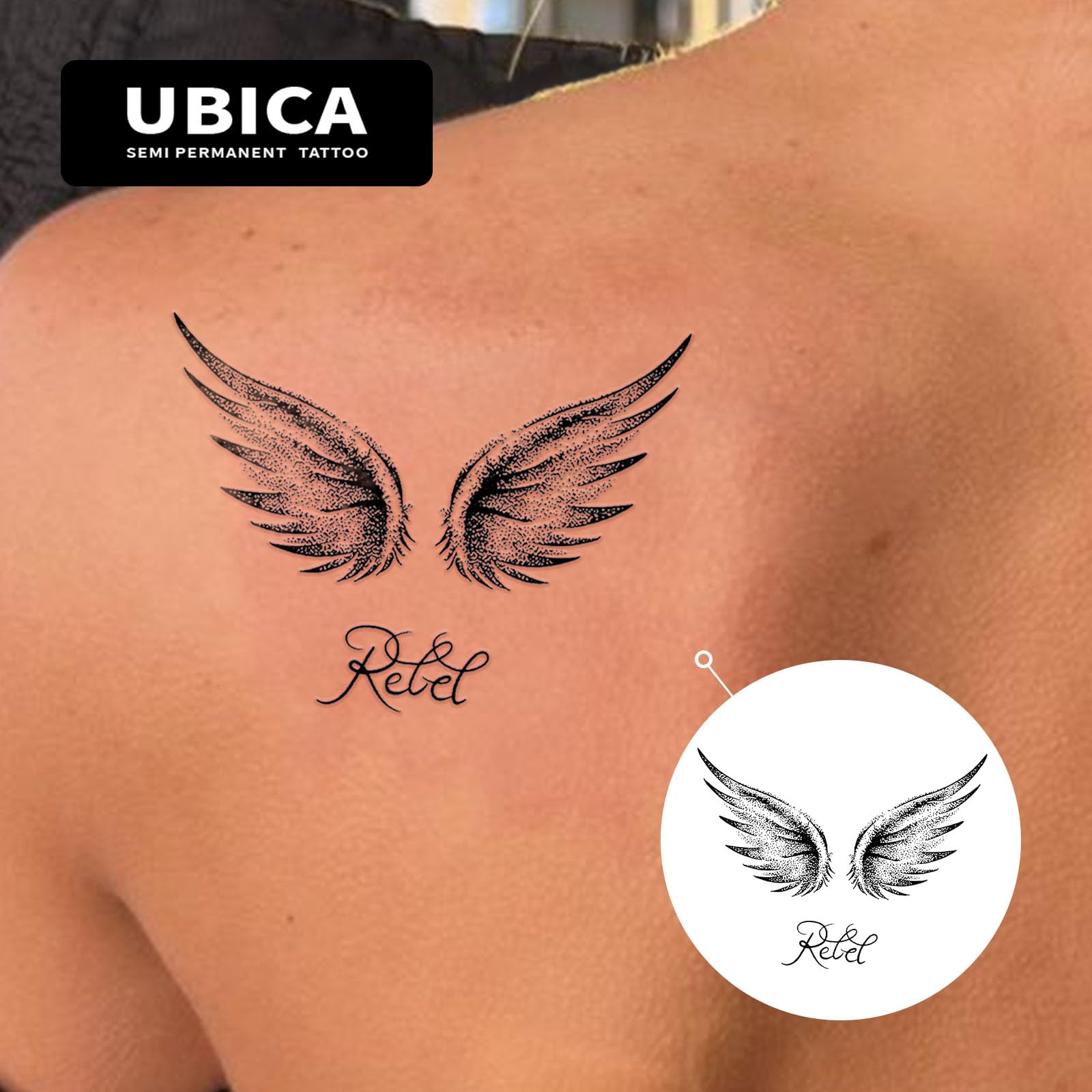 UBICA Angel Wings Semi-Permanent Tattoo – 2 Sheets, Realistic Waterproof Body Art