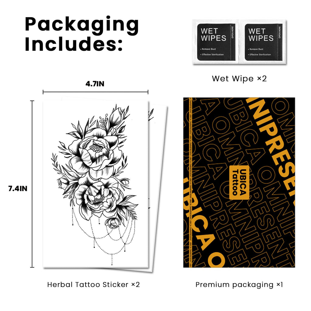 UBICA Tattoo Tech: Flower Design Large Semi-Permanent Tattoos – 7-15 Days, Waterproof & Skin-Friendly