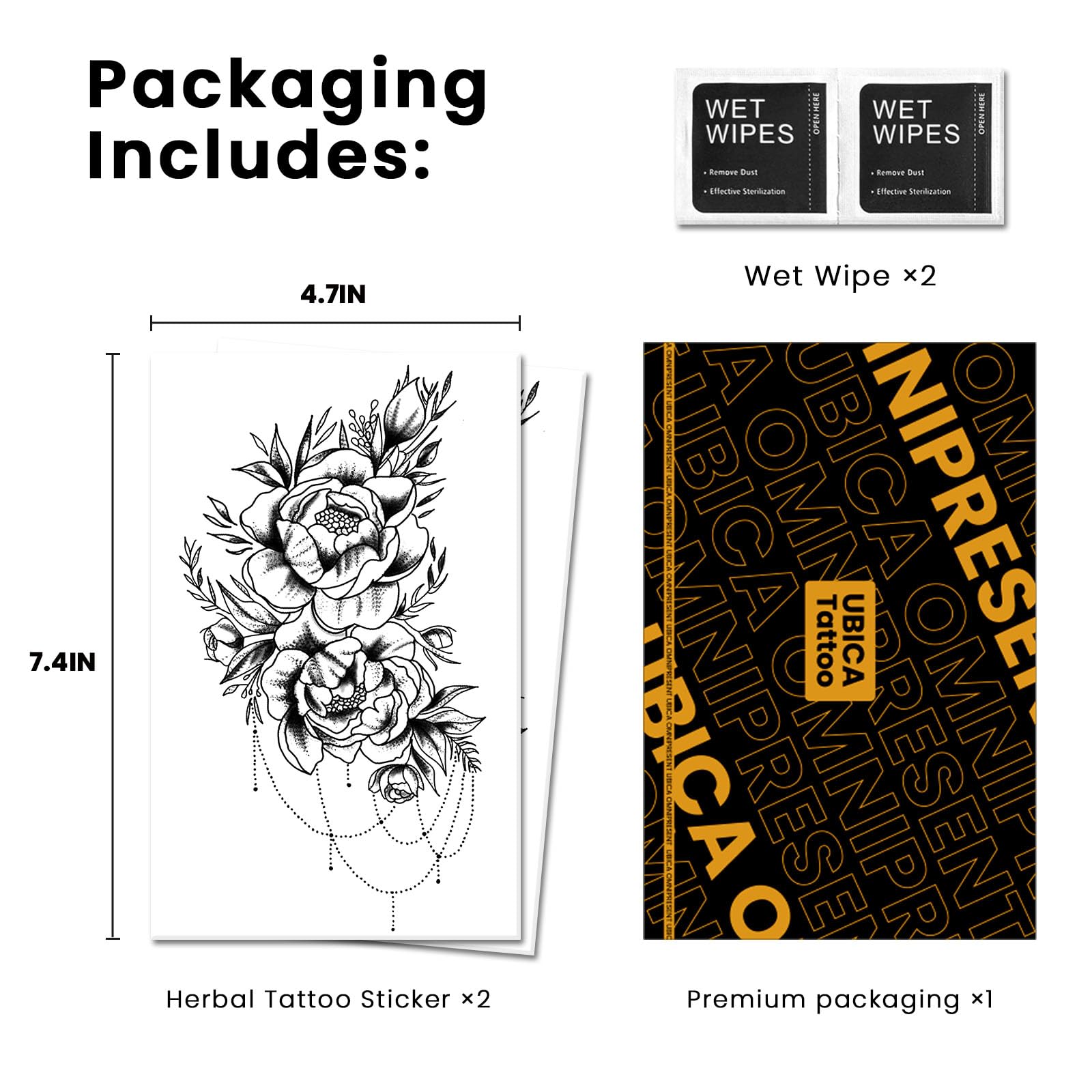 UBICA Tattoo Tech: Flower Design Large Semi-Permanent Tattoos – 7-15 Days, Waterproof & Skin-Friendly
