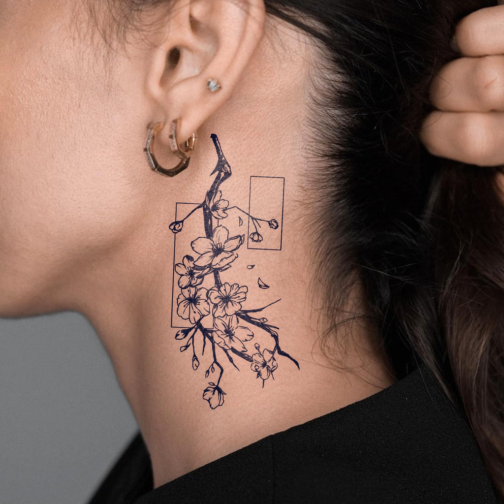 UBICA Semi-Permanent Tattoo 2 Sheets – Cherry Blossom Design, Lasts 2 Weeks, Waterproof & Realistic for Women